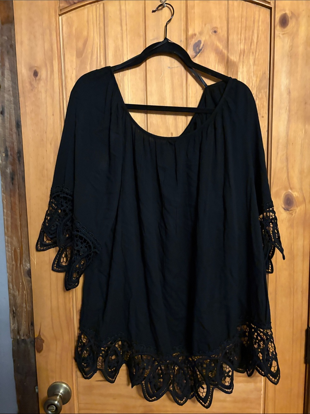 Black Crochet-Hem Women's Tunic Top